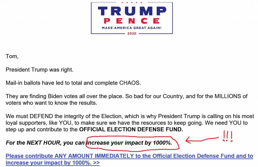 Trump alleged fraud email 1,000% match